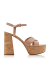 Gianvito Rossi Leather Crisscross Cork Platform Sandals In Peach Cork