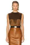 Saint Laurent Silk Satin Crepe Tank Top In Brun Chene