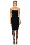 Saint Laurent Strapless Satin-trimmed Velvet Mini Dress In Noir