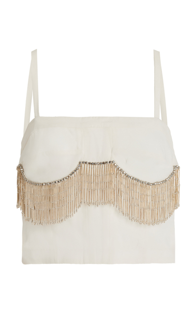 Cucculelli Shaheen Exclusive Filante Fringed Silk Top In Ivory