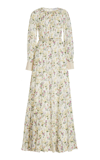 Max Mara Ori Floral-print Organza Dress With Leather Belt In Ivory