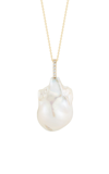 MATEO 14K YELLOW GOLD DIAMOND; BAROQUE PEARL PENDANT NECKLACE