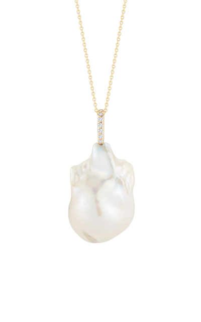 Mateo 14k Yellow Gold Diamond; Baroque Pearl Pendant Necklace In White