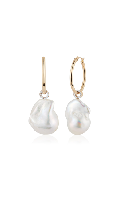 Mateo 14kt Yellow Gold Diamond; Baroque Pearl Earrings In White