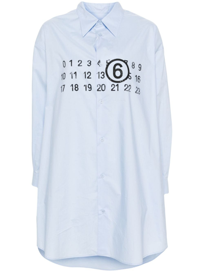 Mm6 Maison Margiela Logo棉质府绸迷你衬衫裙 In Blue