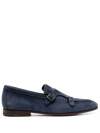 Santoni Midnight Blue Suede Pura Loafers In Black