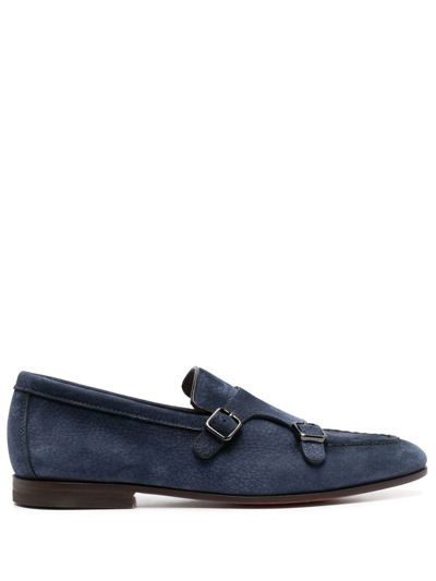 Santoni Suede-leather Monk Shoes In Blue
