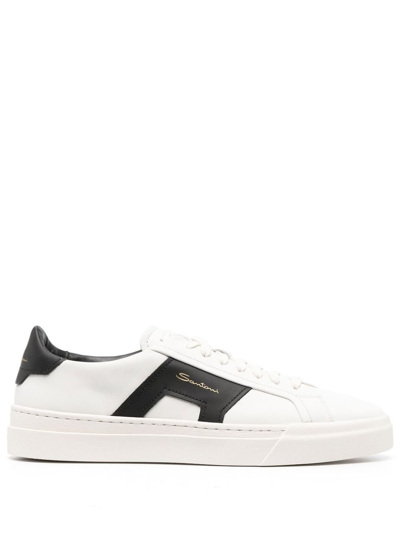 Santoni Double Buckle Sneakers In White Leather