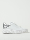 Jimmy Choo Low Top Leather Sneakers With Metallic Heel In White