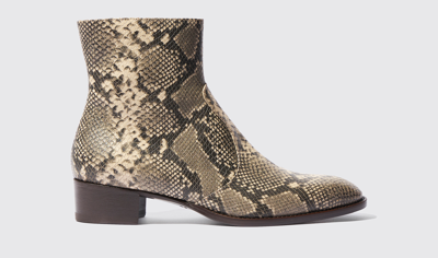 Scarosso Warren Zipped Chelsea Boots In Beige - Python-printed Calf