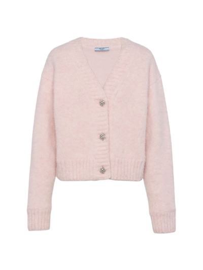 Prada Women's Shetland Wool Cardigan In Alabaster Pink