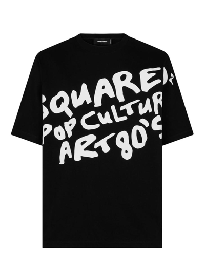 Dsquared2 Black Crewneck T-shirt With 80s Contrasting Logo Print In Cotton Man