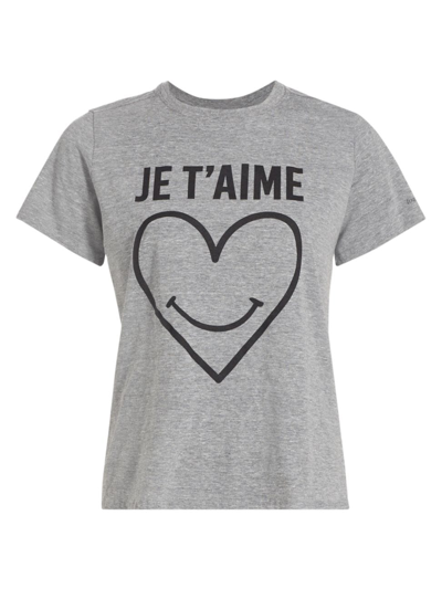 Cinq À Sept Smiling Heart Heathered Graphic T-shirt In Heather Grey Black