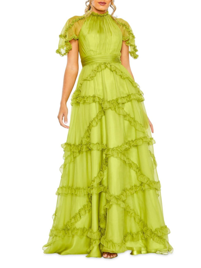 Mac Duggal Women's Ruffled Flutter-sleeve Gown In Apple Green
