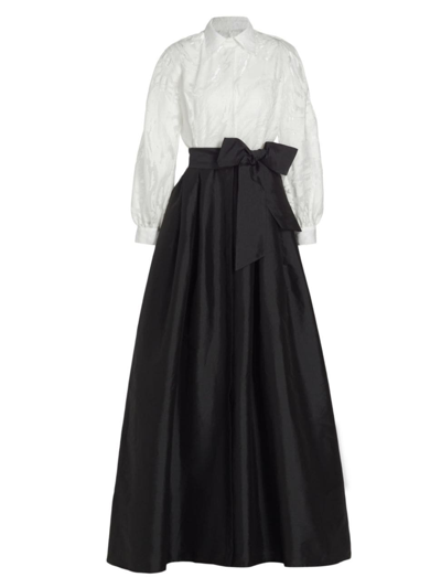 Teri Jon By Rickie Freeman Women's Organza Burnout & Taffeta Shirt Gown In White