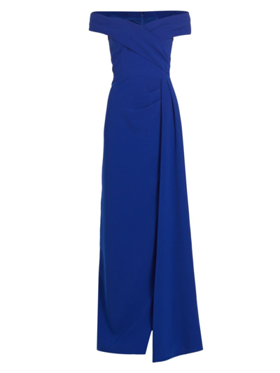Teri Jon By Rickie Freeman Women's Off-the-shoulder Crepe Draped Gown In Royal Blue
