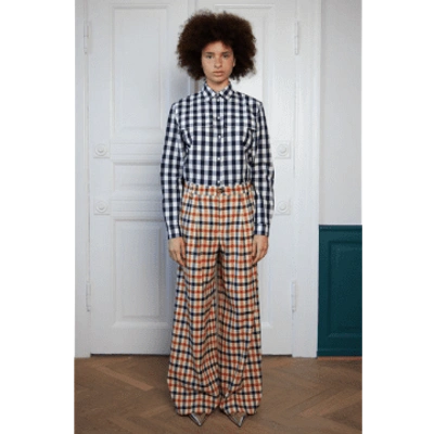 Stella Nova Checked Wide Navy Creme Trousers In Blue