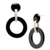 BRANCH CREAM LACQUERED AND BLACK BUFFALO HORN ROUND LINK DROP EARRING