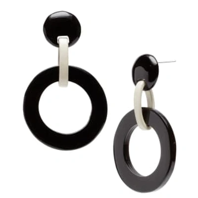 Branch Cream Lacquered And Black Buffalo Horn Round Link Drop Earring In Neutrals