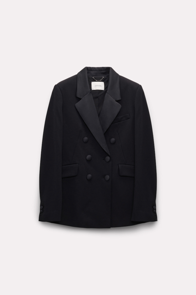 Dorothee Schumacher Double-breasted Blazer In Punto Milano With Satin Detailing In Black