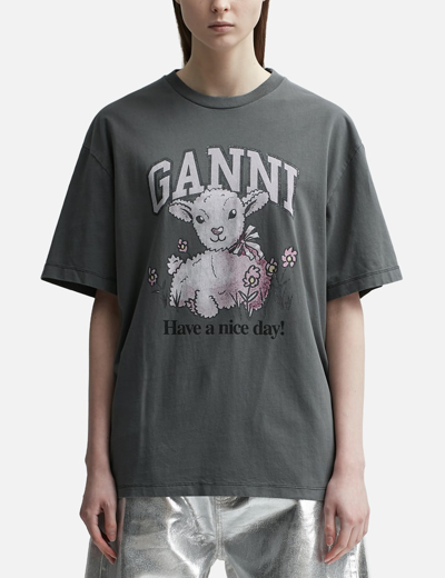 Ganni Grey Future Relaxed Lamb T-shirt In Volcanic Ash
