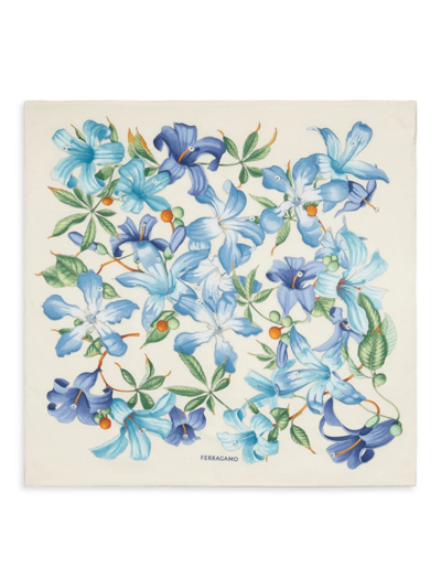 Ferragamo Women's Floral Silk Square Scarf In Avorio Blue