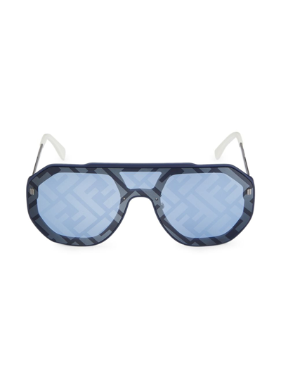 Fendi Men's Logo Pilot Mask Sunglasses In Blue