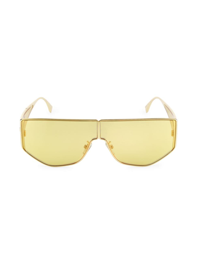 Fendi Men's Temple Logo 68mm Geometric Sunglasses In Gold Brown