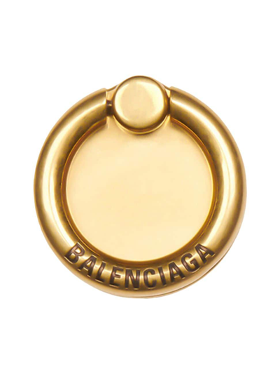 Balenciaga Engraved-logo Phone Ring Holder In Gold