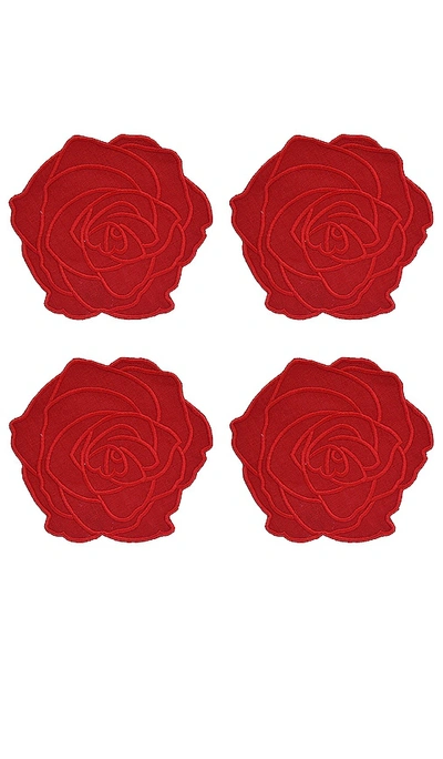 Chefanie Red Rose Cocktaill Napkins Set Of 4 In N,a