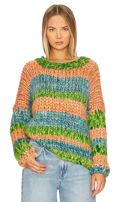 Hope Macaulay Hera Chunky Knit Sweater In Blended Pink  Blue  & Green