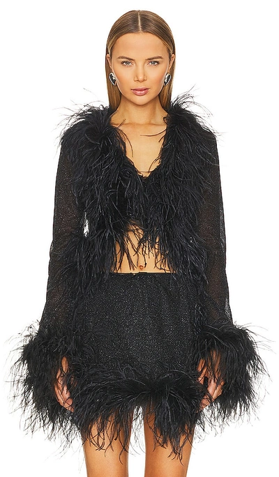 Oseree Plumage Feather-trimmed Top In Black