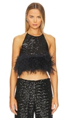OSEREE PAILLETTES PLUMAGE HALTER TOP