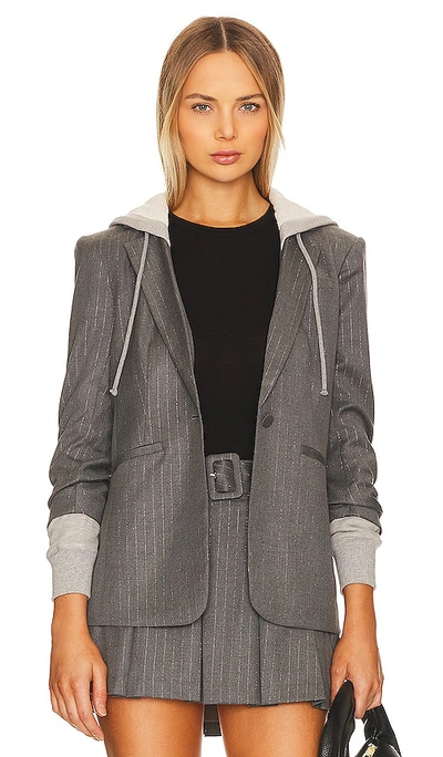 Cinq À Sept Lurex Pinstripe Hooded Khloe Jacket In Grey