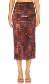 WEWOREWHAT VELVET PATCHWORK MIDI SKIRT