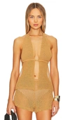 Weworewhat Crochet Cotton Blend Self-tie Top In Suede
