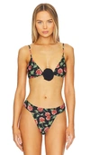 Weworewhat Cooper Printed Bikini Top W/ Rose In Black Multi