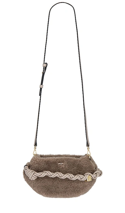 Ganni Small Bou Faux-fur Tote Bag In Oyster Gray