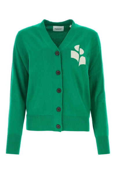 Isabel Marant Étoile Logo Intarsia Buttoned Cardigan In Green