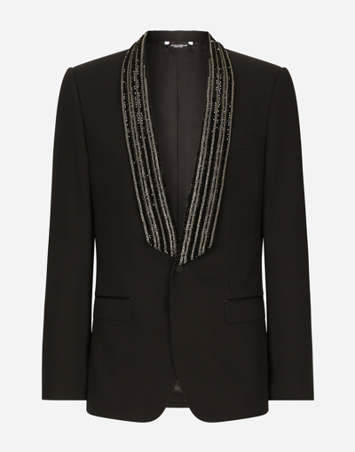 Dolce & Gabbana Single-breasted Jacket With Embroidered Shawl Collar In Black