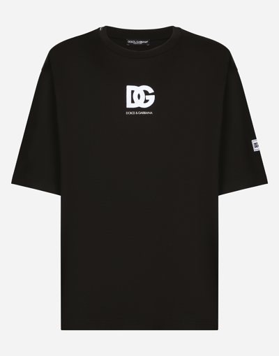 Dolce & Gabbana Short-sleeved T-shirt With Dg Logo Patch In Black
