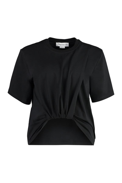 Victoria Beckham Womens Black Logo-embroidered Organic Cotton T-shirt