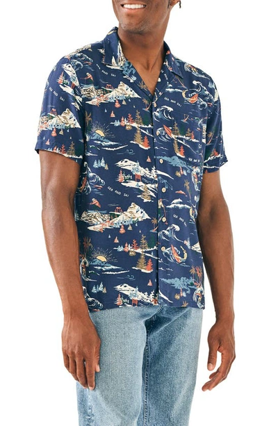 Faherty Short-sleeve Rayon Camp Shirt In Navy Sea To Ski