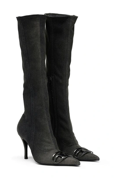 Diesel D-venus 80mm Denim Knee-high Boots In Black