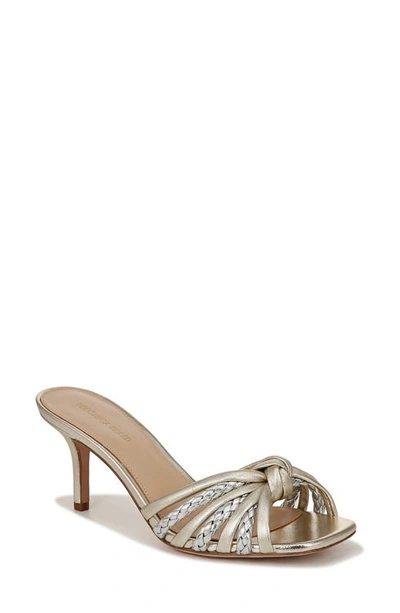 Veronica Beard Misa Metallic Braided Slide Sandals In Platinum/ Silver