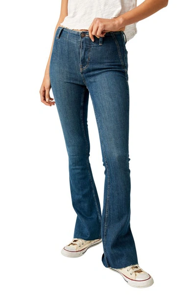 Free People Level Up Side Slit Bootcut Jeans In Country Blue Wash