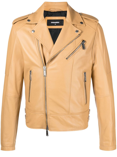 Dsquared2 Neutral Kiodo Leather Jacket In Neutrals