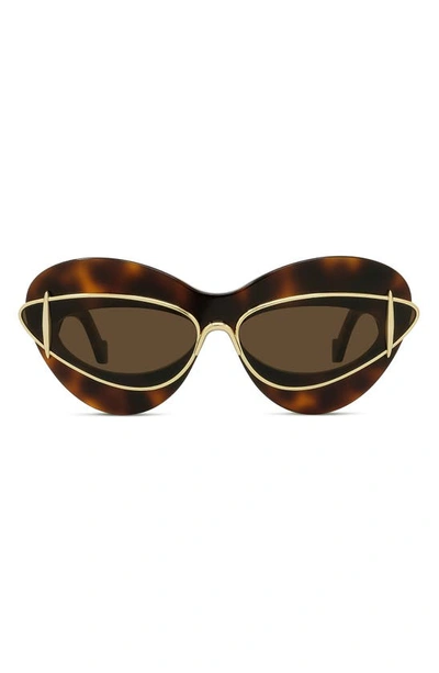 Loewe Double Frame Mixed-media Cat-eye Sunglasses In Dark Havana Brown