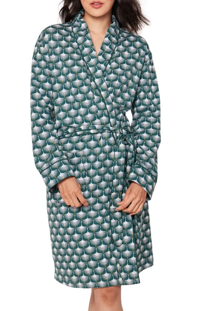 Petite Plume Sonnet Of Swans Print Piped Pima Cotton Dressing Gown In Green