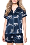 Petite Plume Panthre De Nuit Piped Mulberry Silk Short Pajamas In Navy